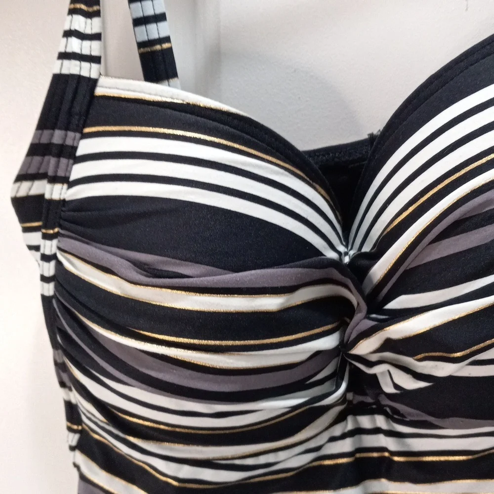 Black/Grey/White & Gold Stripes 2 Piece Swim Suit. Size XS-S - Picture 6 of 7